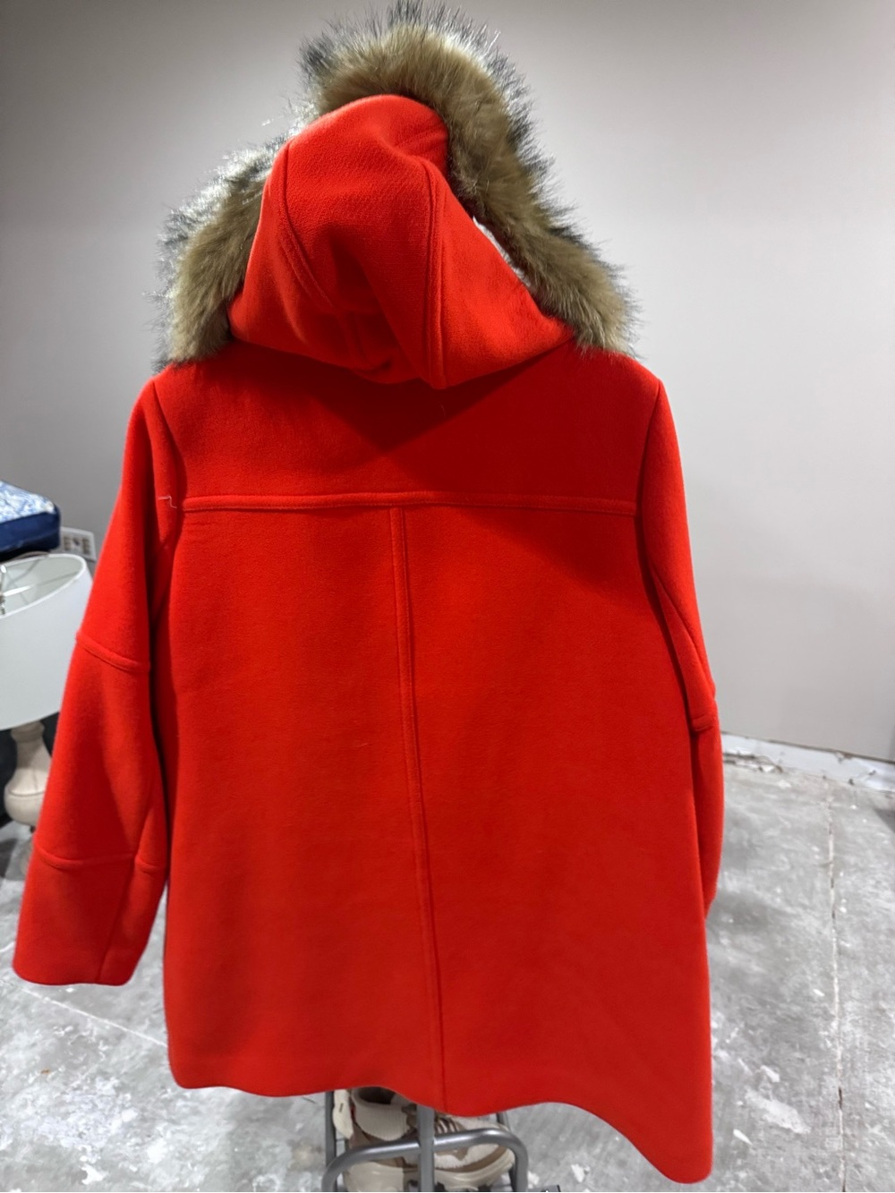 J. Crew Red Wool-Blend Parka with Faux Fur-Trim Hood - Picture 6 of 6
